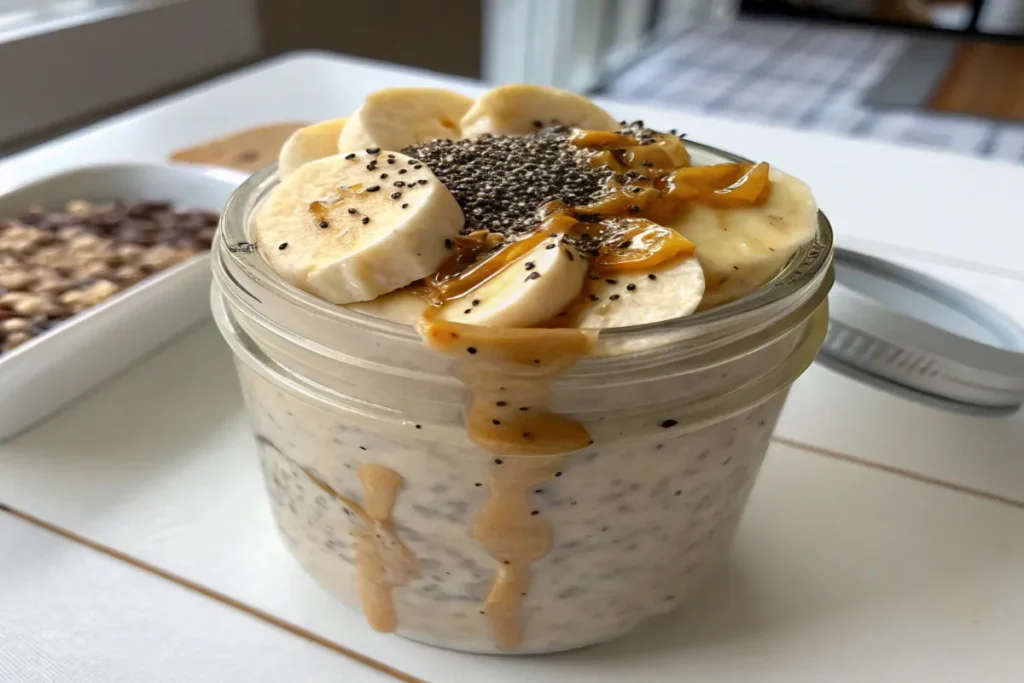 Peanut butter protein overnight oats with banana