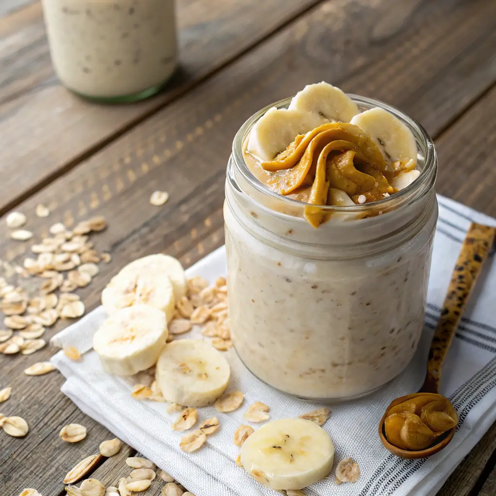 Banana and peanut butter casein yogurt overnight oats