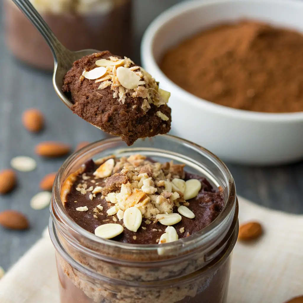 Chocolate casein yogurt overnight oats with almonds