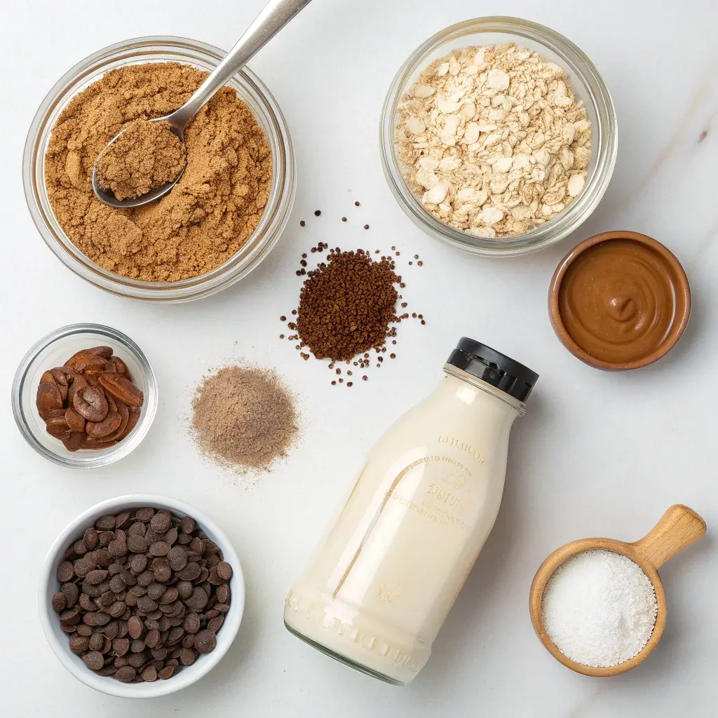 Ingredients for chocolate peanut butter creatine overnight oats