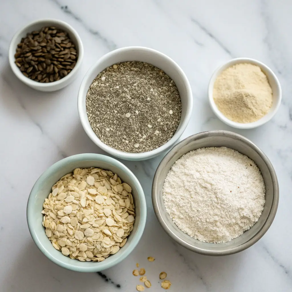 collagen overnight oats ingredients in small bowls