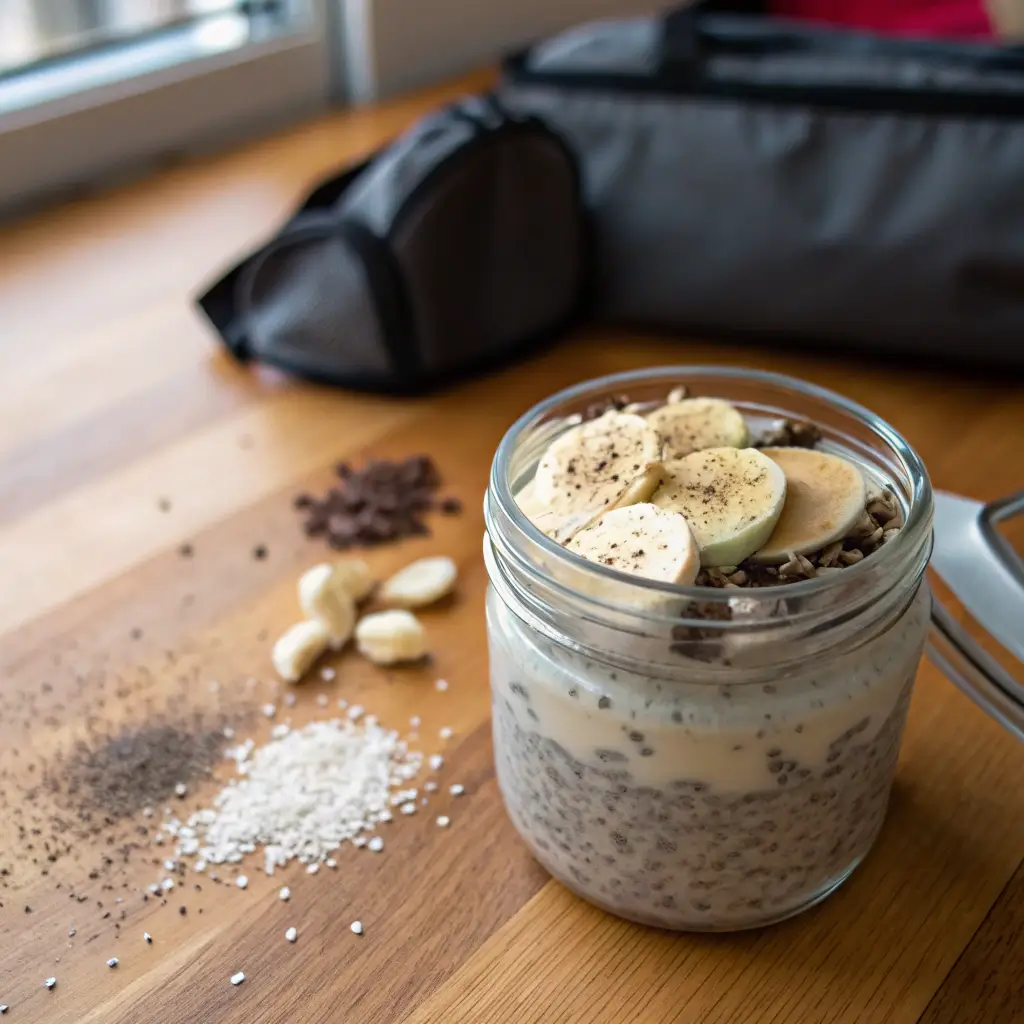 High-protein creatine overnight oats in a jar