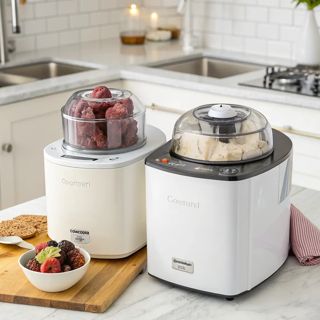 Two types of Cuisinart ice cream makers, freezer bowl and compressor