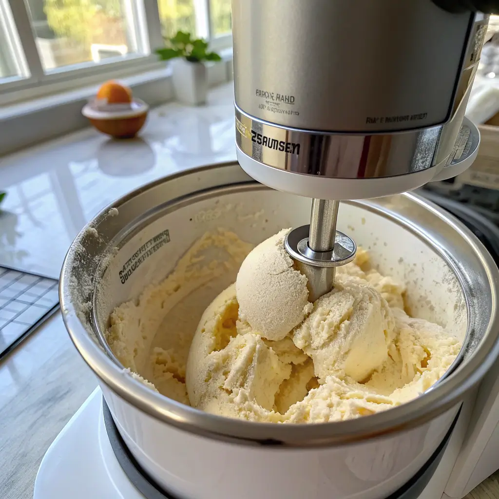 Cuisinart ice cream maker churning vanilla ice cream