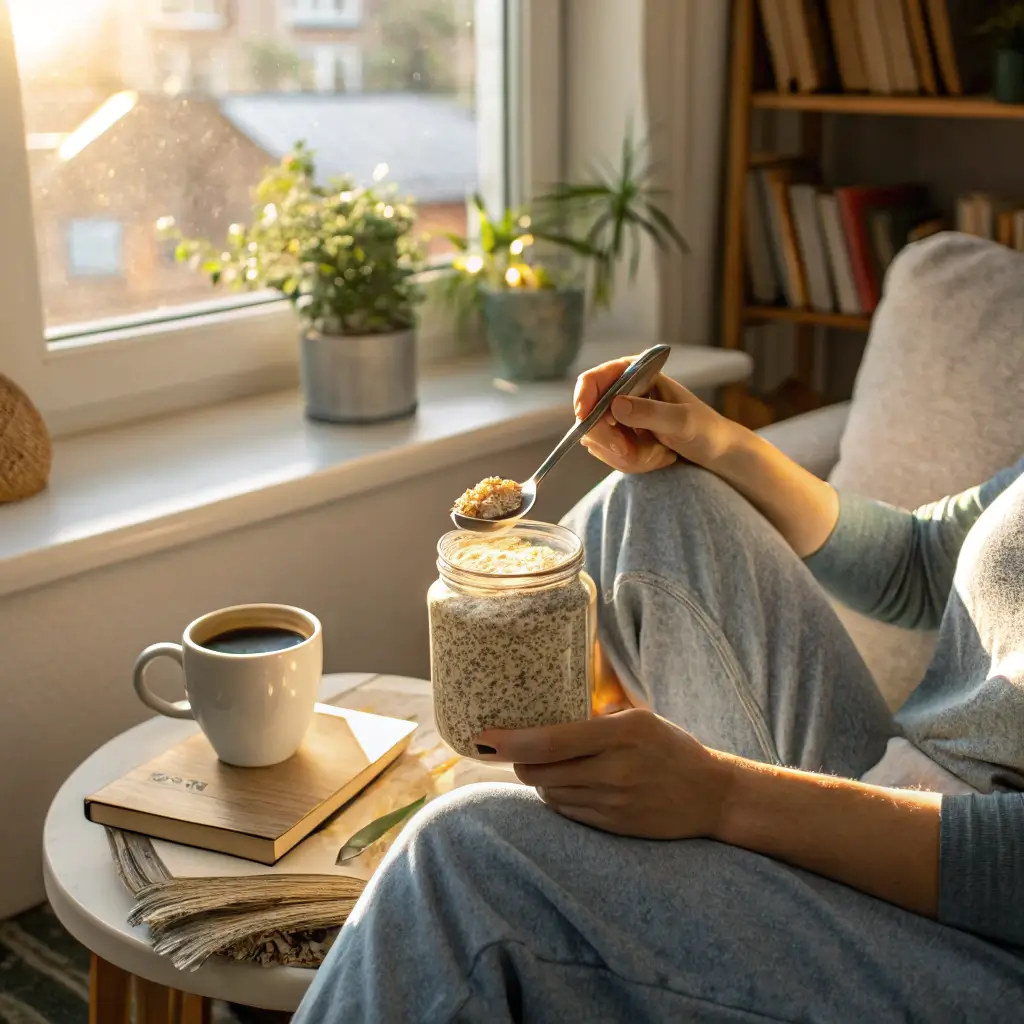 enjoying magnesium overnight oats in the morning