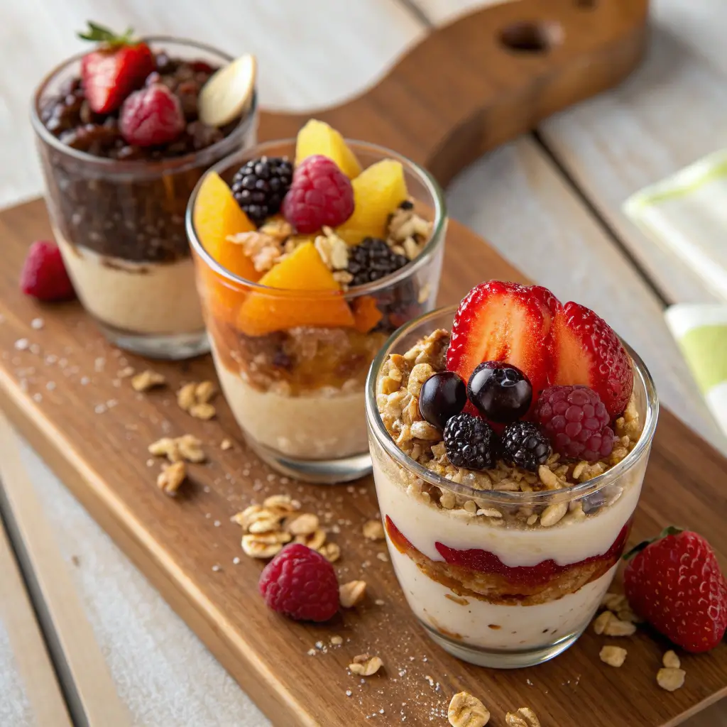 gelified oat parfait flavor variations including berry, tropical, and chocolate