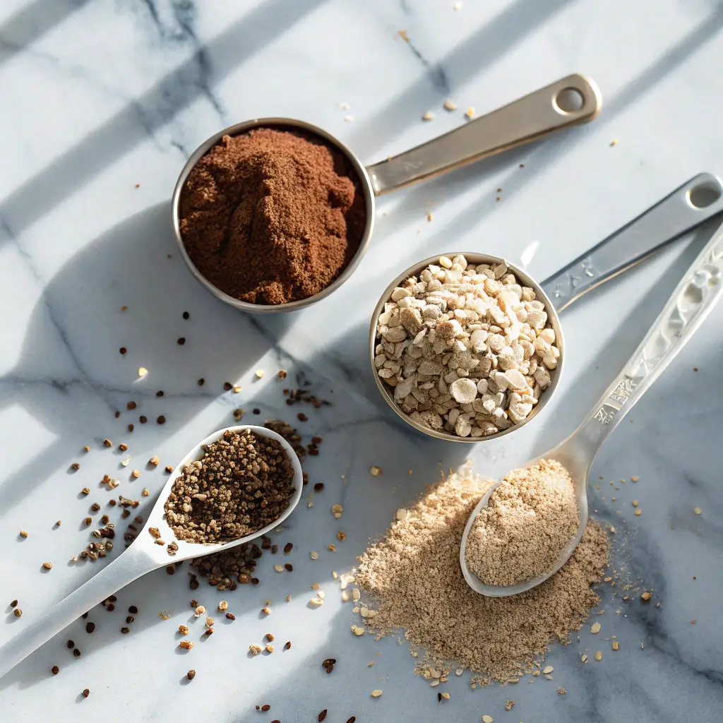 Ingredients for healthy chocolate overnight oats laid out