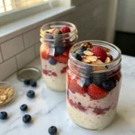 Low calorie overnight oats WW with berries and yogurt