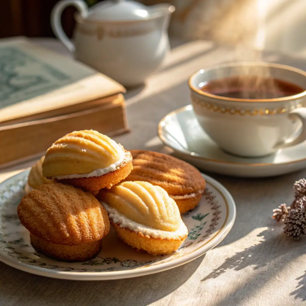 madeleine cookies with cream served with tea