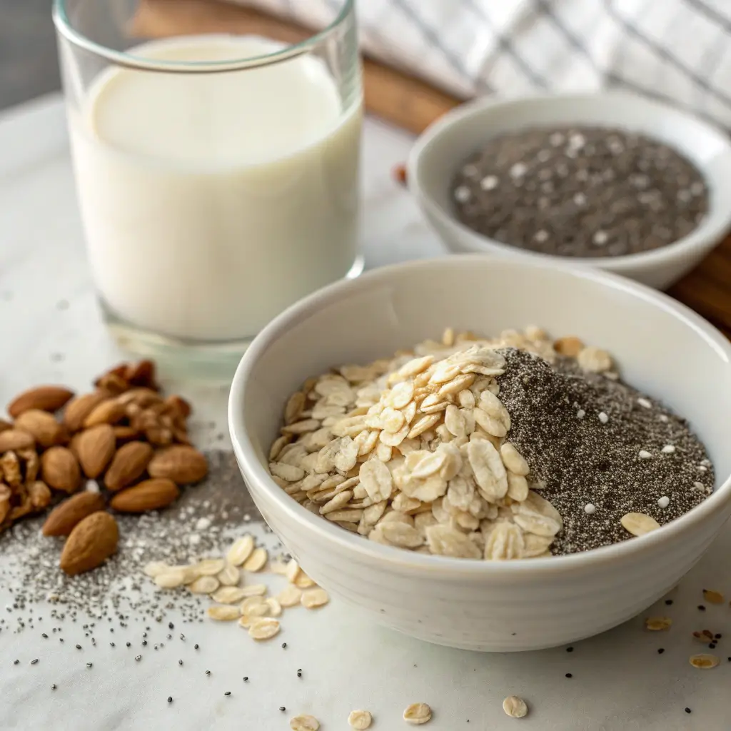 oats and chia seeds used to prepare no sugar overnight oats