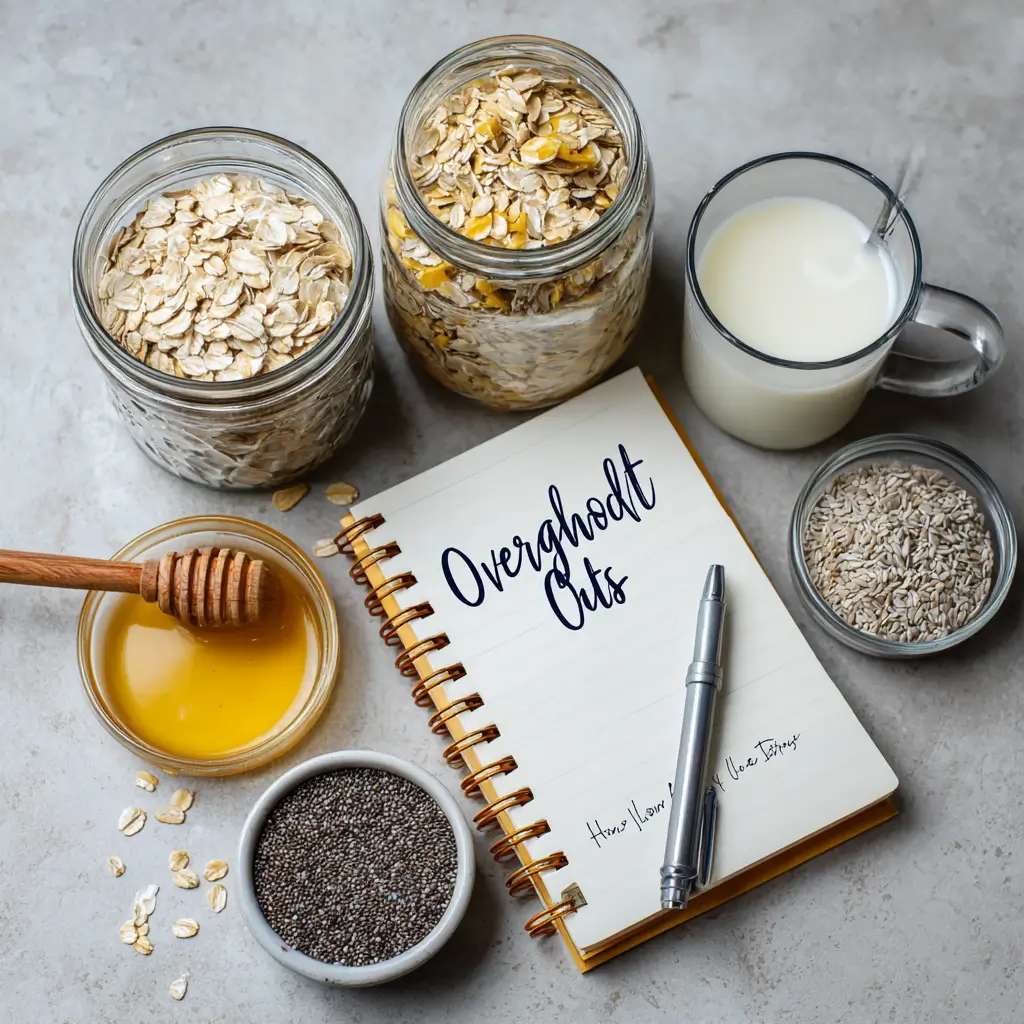 Overnight oats how to ingredients flat lay
