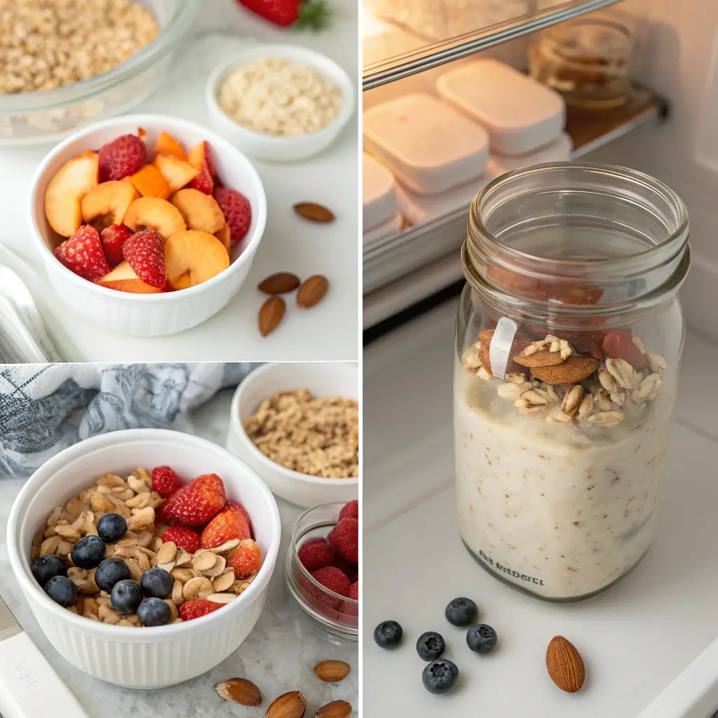 Preparing low calorie overnight oats WW in a mason jar