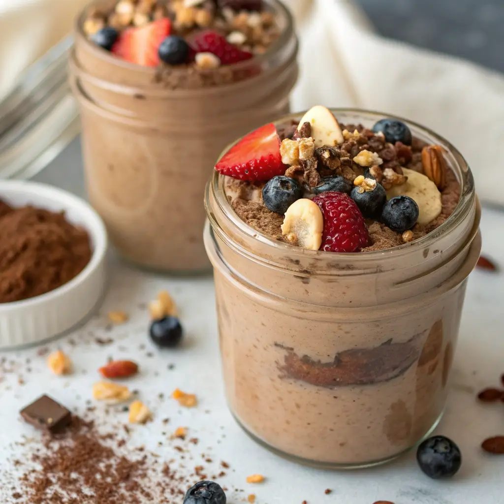 Chocolate peanut butter plant whey overnight oats