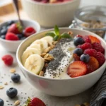 Prebiotics and probiotics for digestive health breakfast bowl