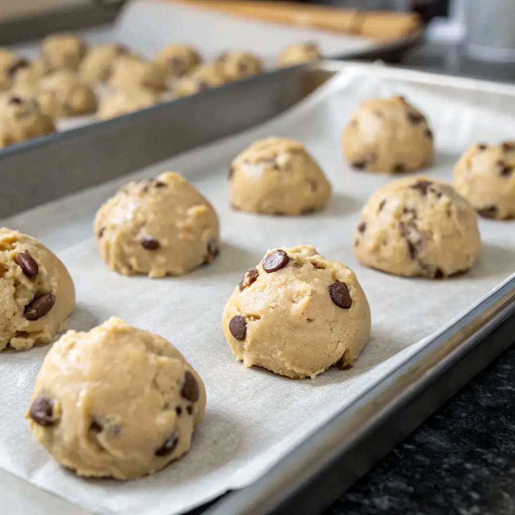protein cookie dough on baking sheet