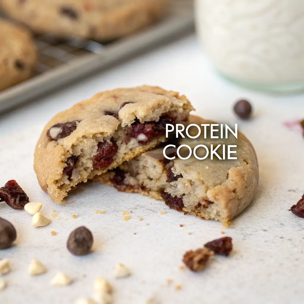 inside of a soft protein cookie with macros