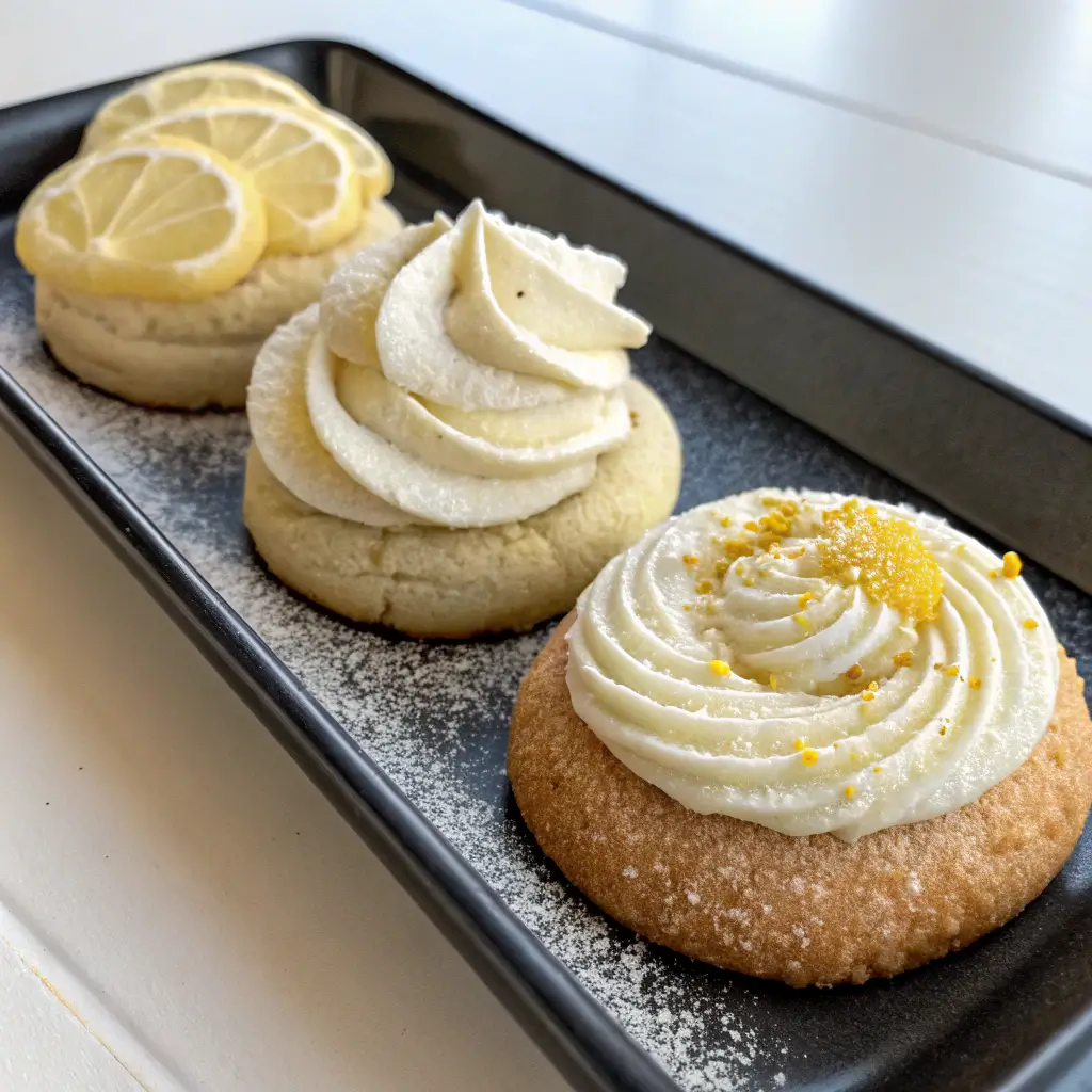 Three sour cream cookie variations with toppings