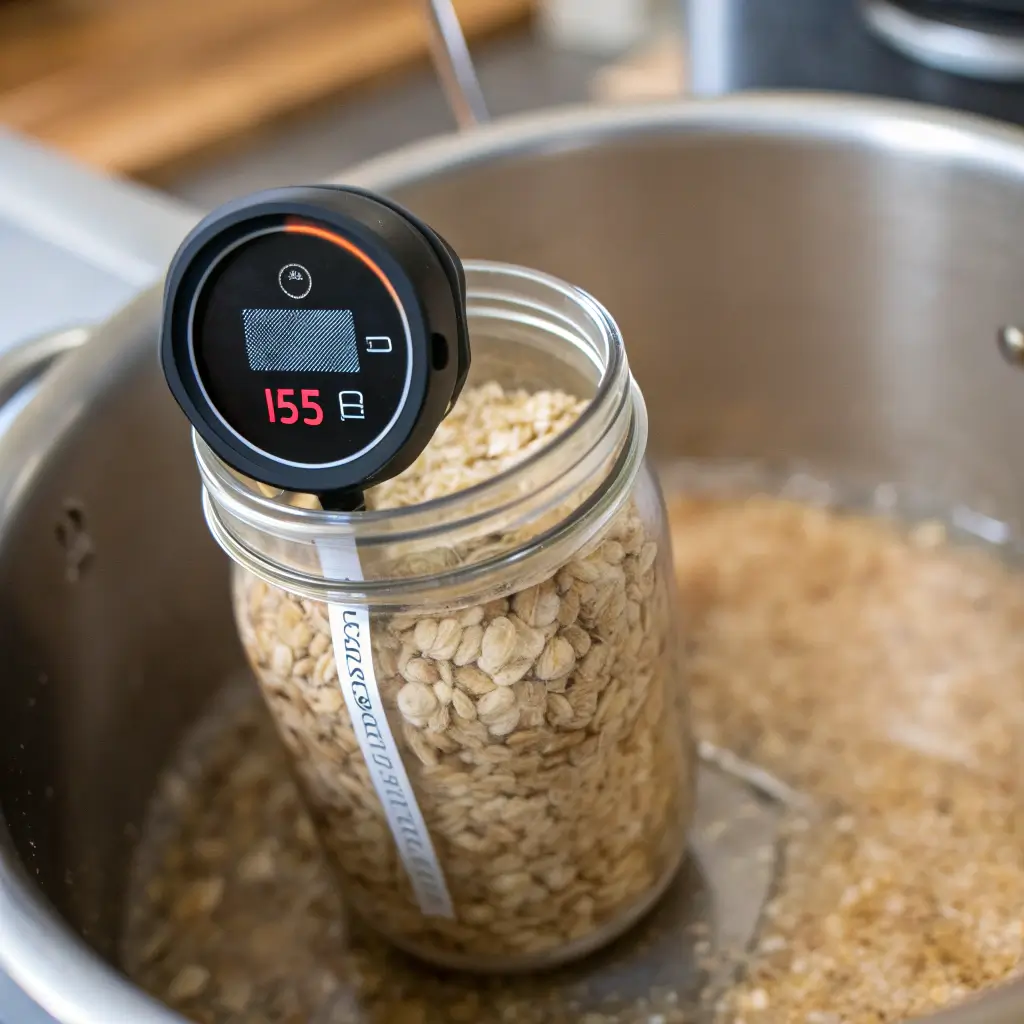 sous vide oatmeal mason jar at 155F