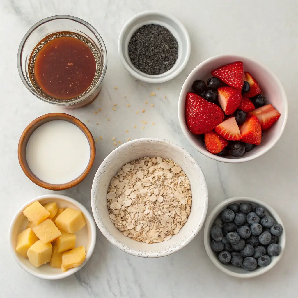 spherified chia overnight oats ingredients laid out