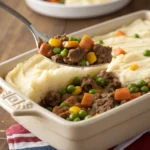 Spreading Velveeta mashed potatoes in shepherd’s pie recipe