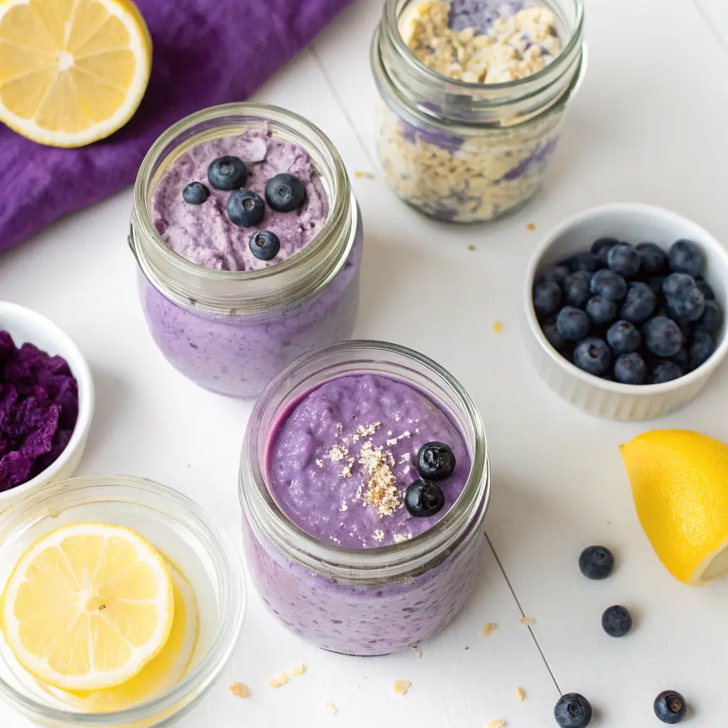 stages of color change in butterfly pea overnight oats