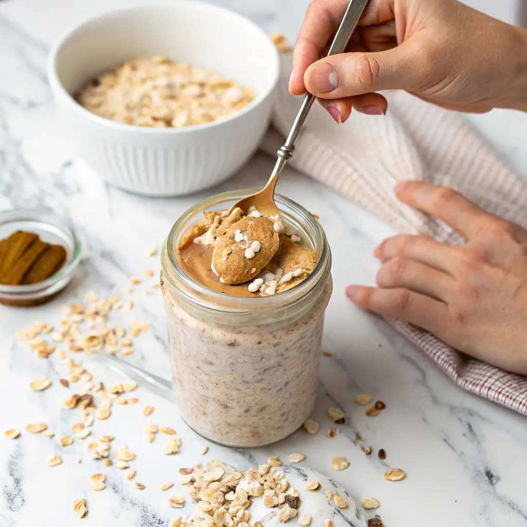 Stirring high protein overnight oats base