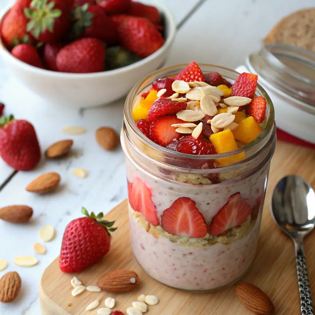 strawberry almond quick oats overnight oats