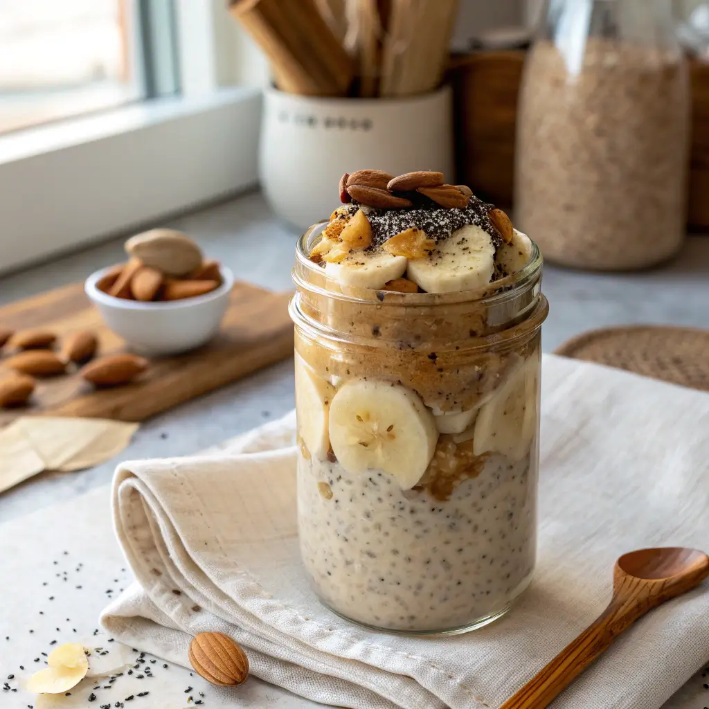 sugar-free healthy dessert oats with banana and almond butter