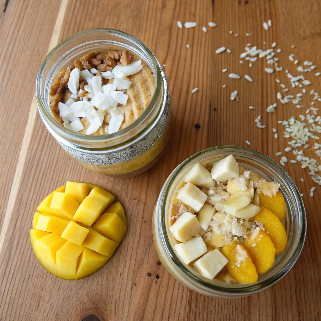 Two flavor variations of electrolyte overnight oats in jars
