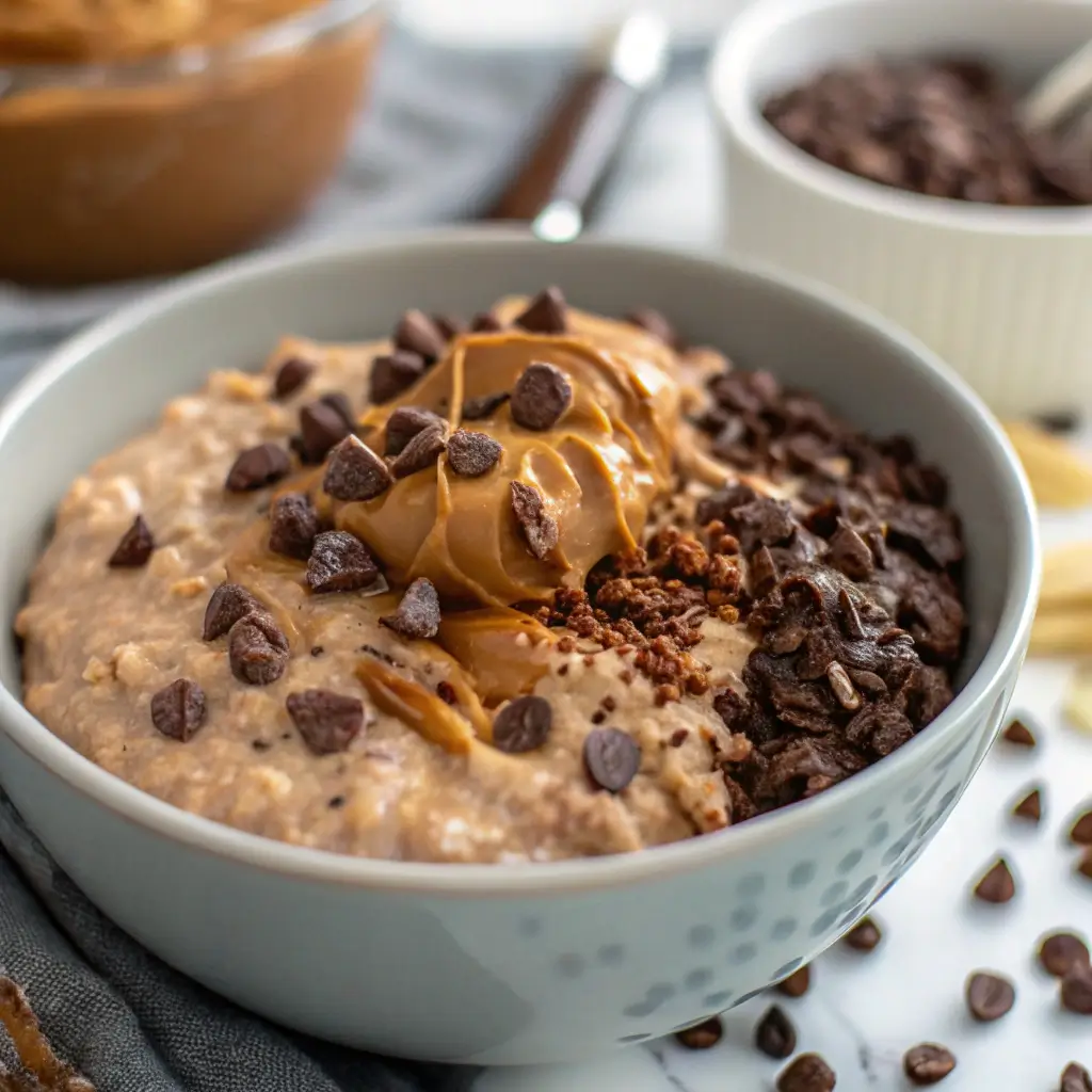 vegan chocolate overnight oats close-up