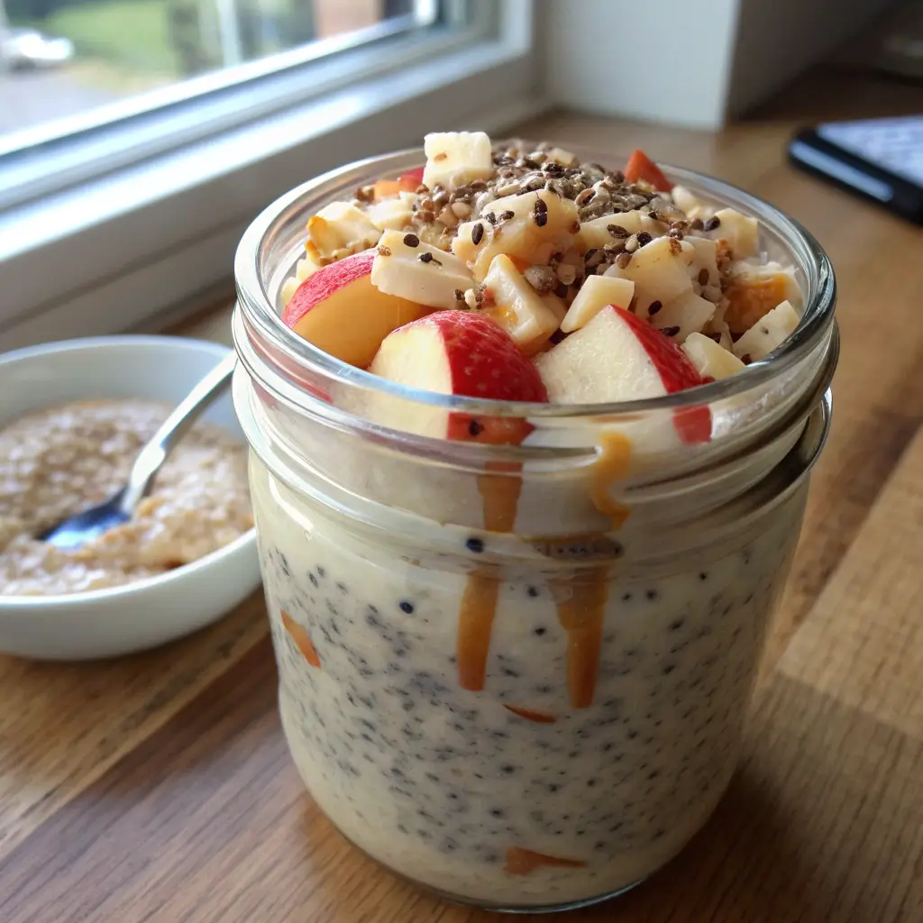 vegan no‑powder overnight oats with peanut butter and chia