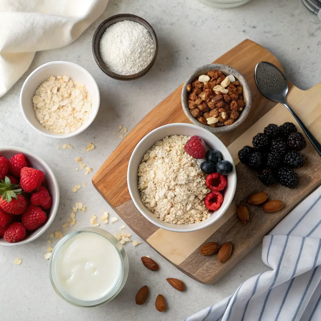 whipped foam overnight oats ingredients flat lay
