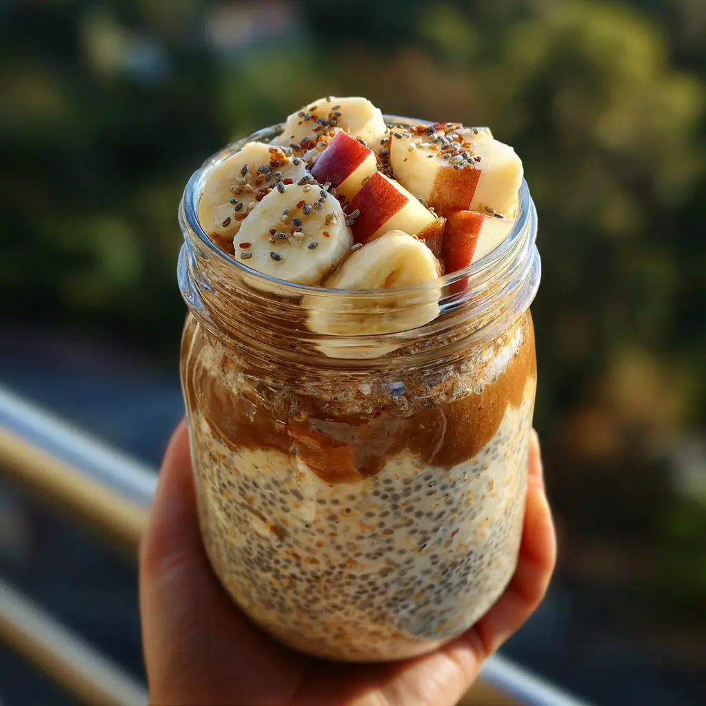 apple cinnamon overnight oats with banana topping