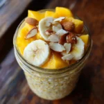 Banana mango overnight oats with mango and banana toppings