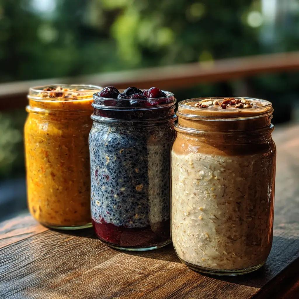 Banana overnight oats recipe with three flavor variations