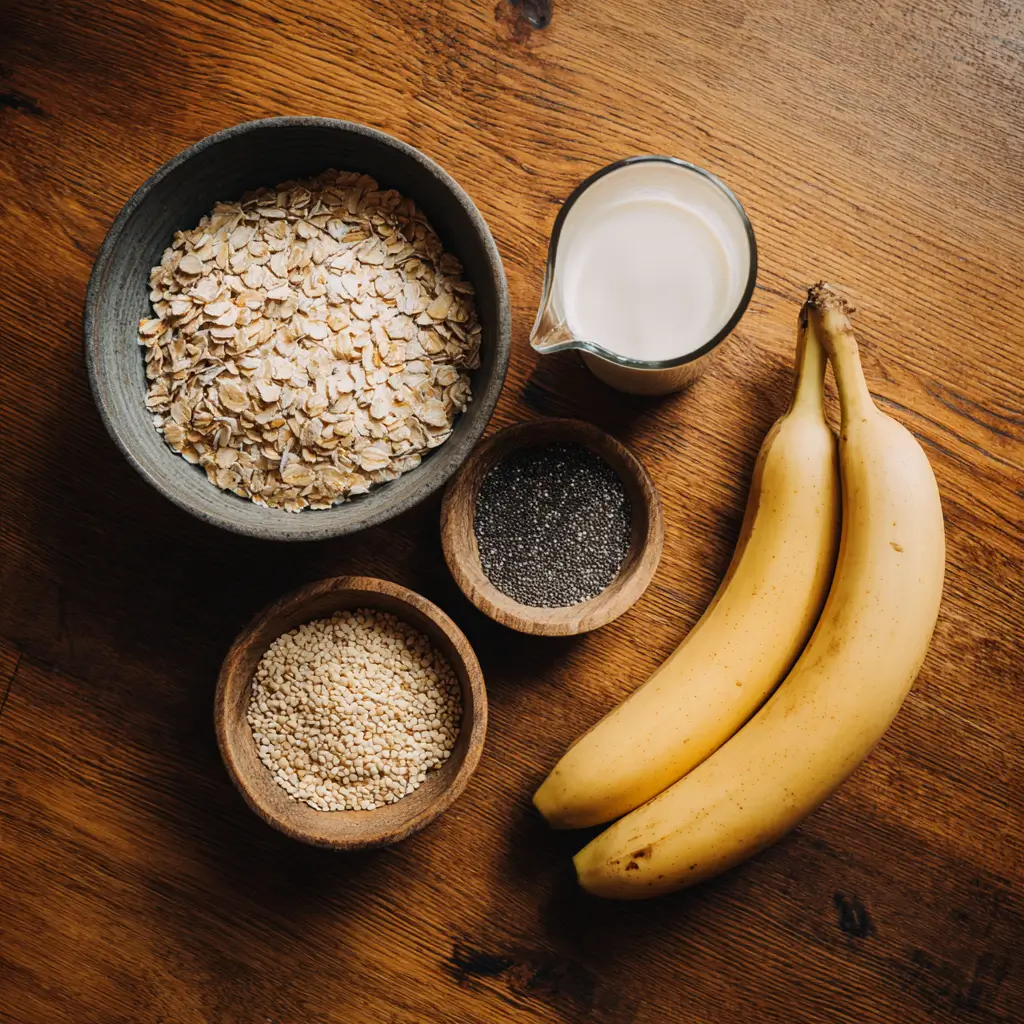Ingredients for banana overnight oats recipe on kitchen counter