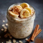 Banana overnight oats recipe in mason jar with bananas