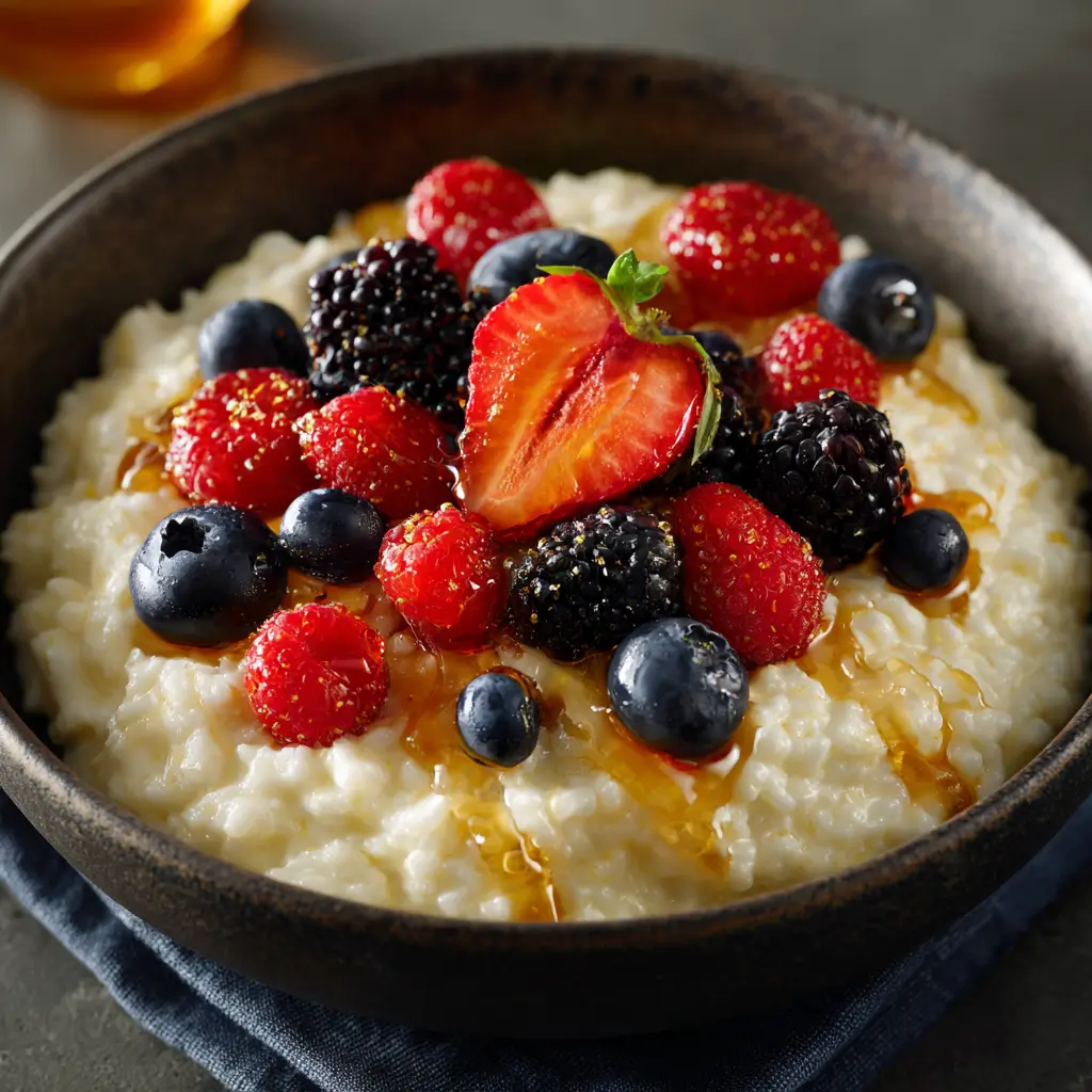 Cream of rice vs oatmeal breakfast bowl with berries