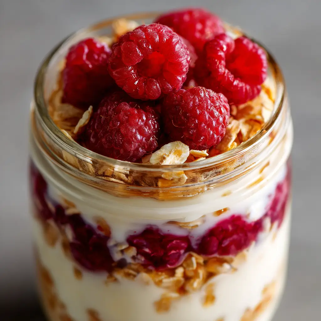Fruit overnight oats WW friendly with yogurt and raspberries