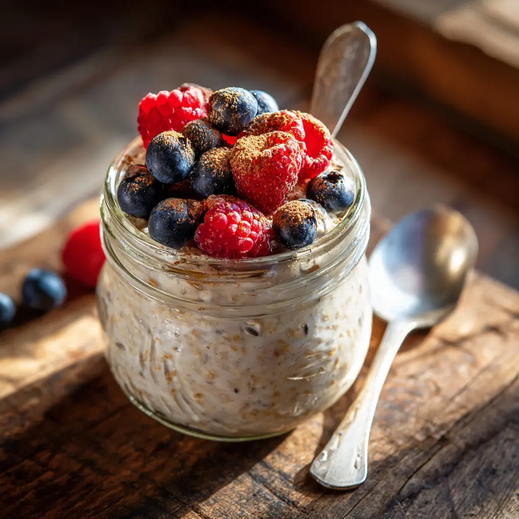 fat burning overnight oats with cinnamon and berries