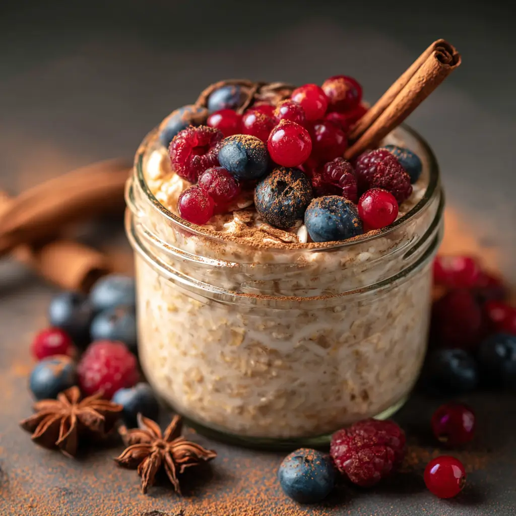 burning overnight oats with cinnamon and berries