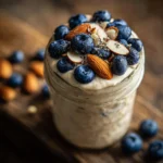 High protein overnight oats weight loss recipe with blueberries and almonds