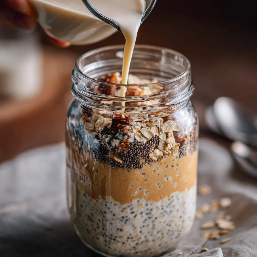 Keto overnight oats recipe step with almond milk
