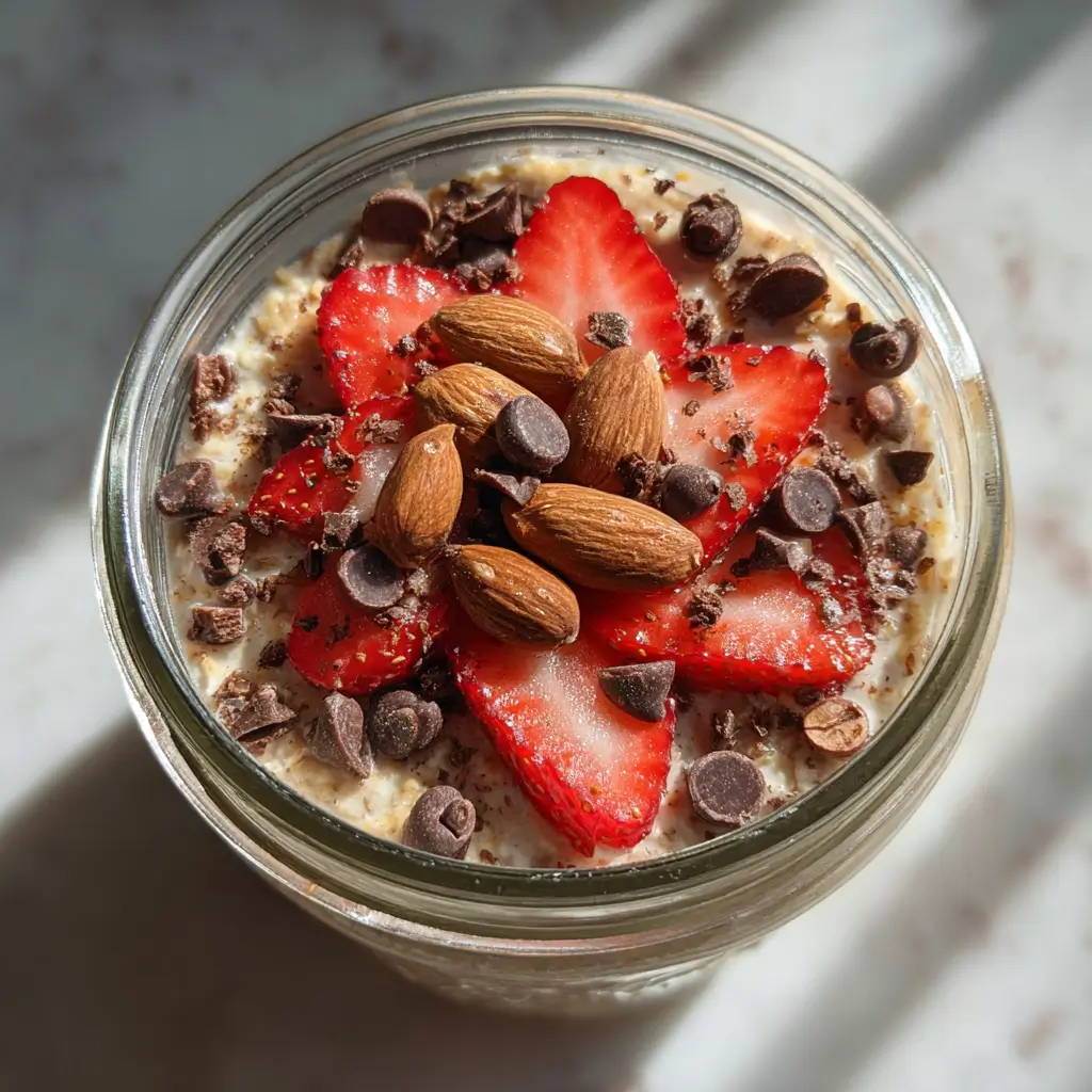 keto overnight oats with chocolate almonds strawberries