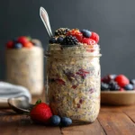 Low point overnight oats WW in a mason jar with berries