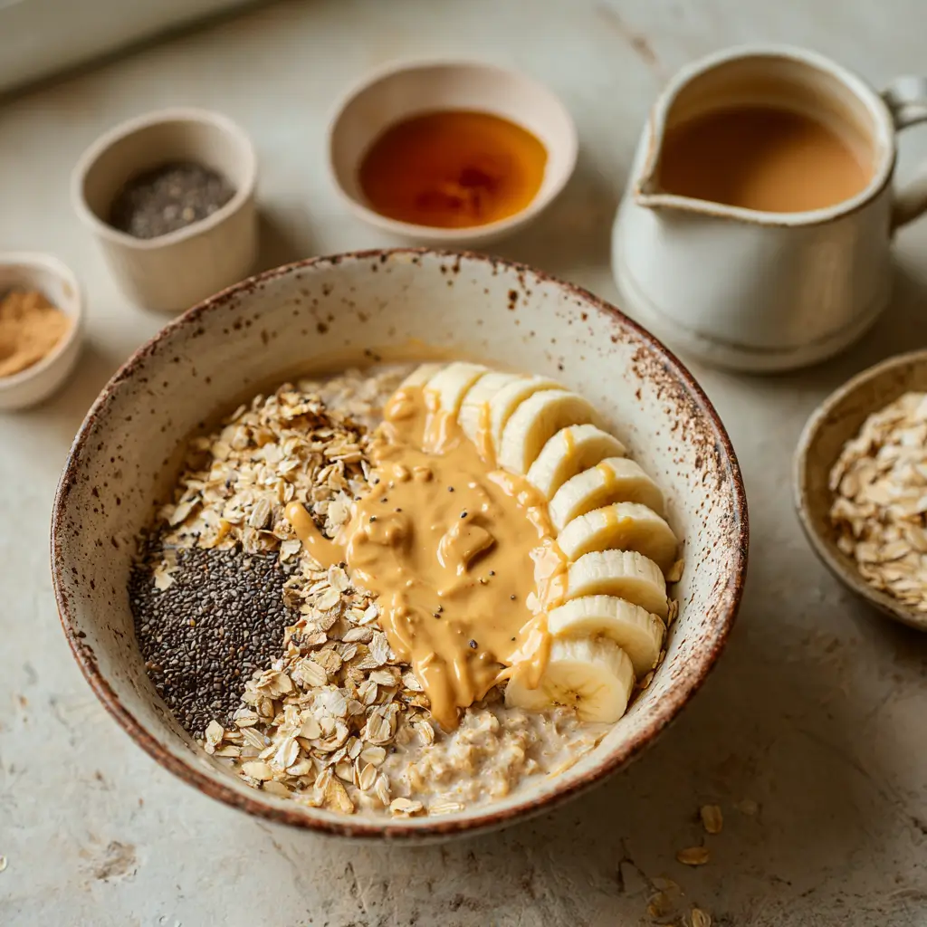 making peanut butter banana overnight oats