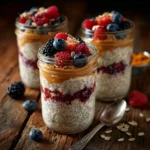 mason jar overnight oats with berries breakfast