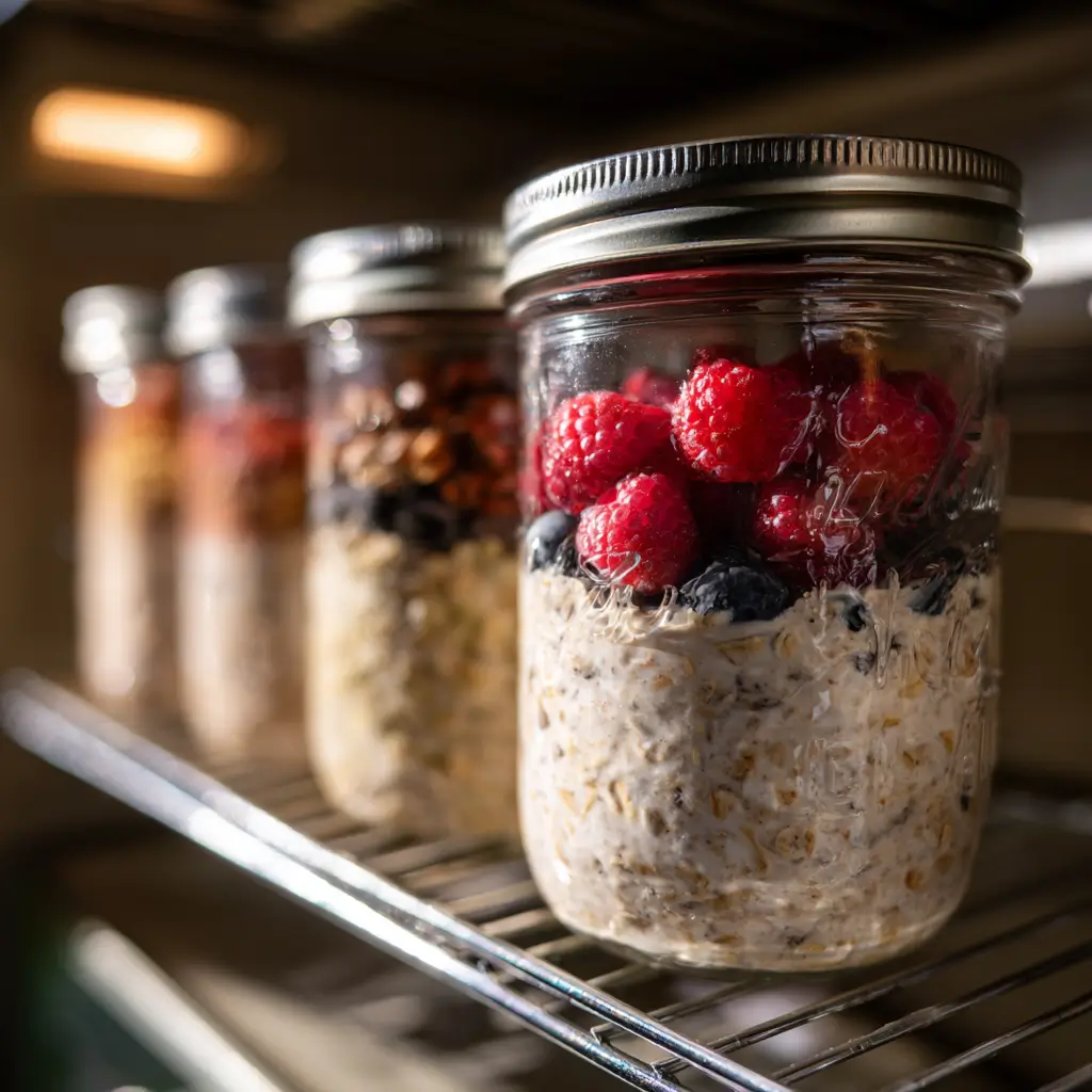 meal prep keto overnight oats jars in fridge