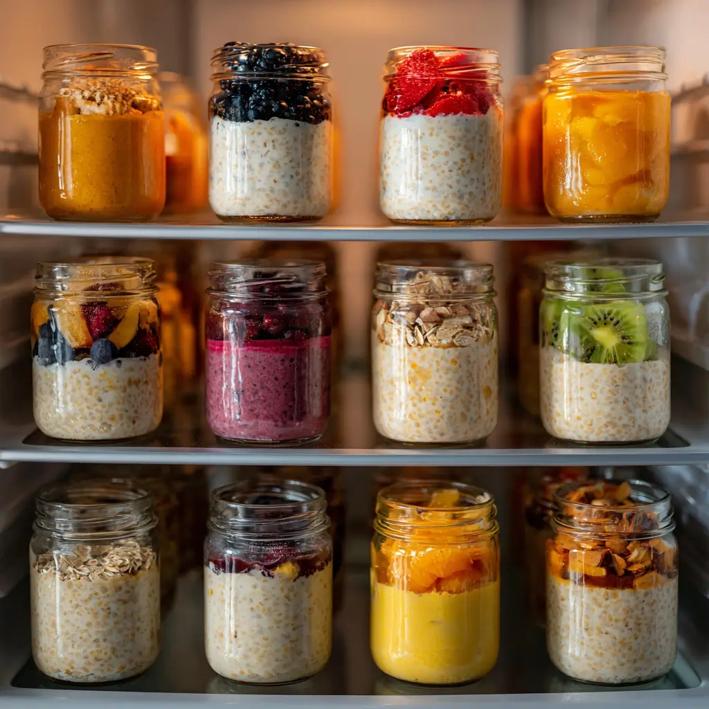 Meal prep jars of seasonal vegan overnight oats