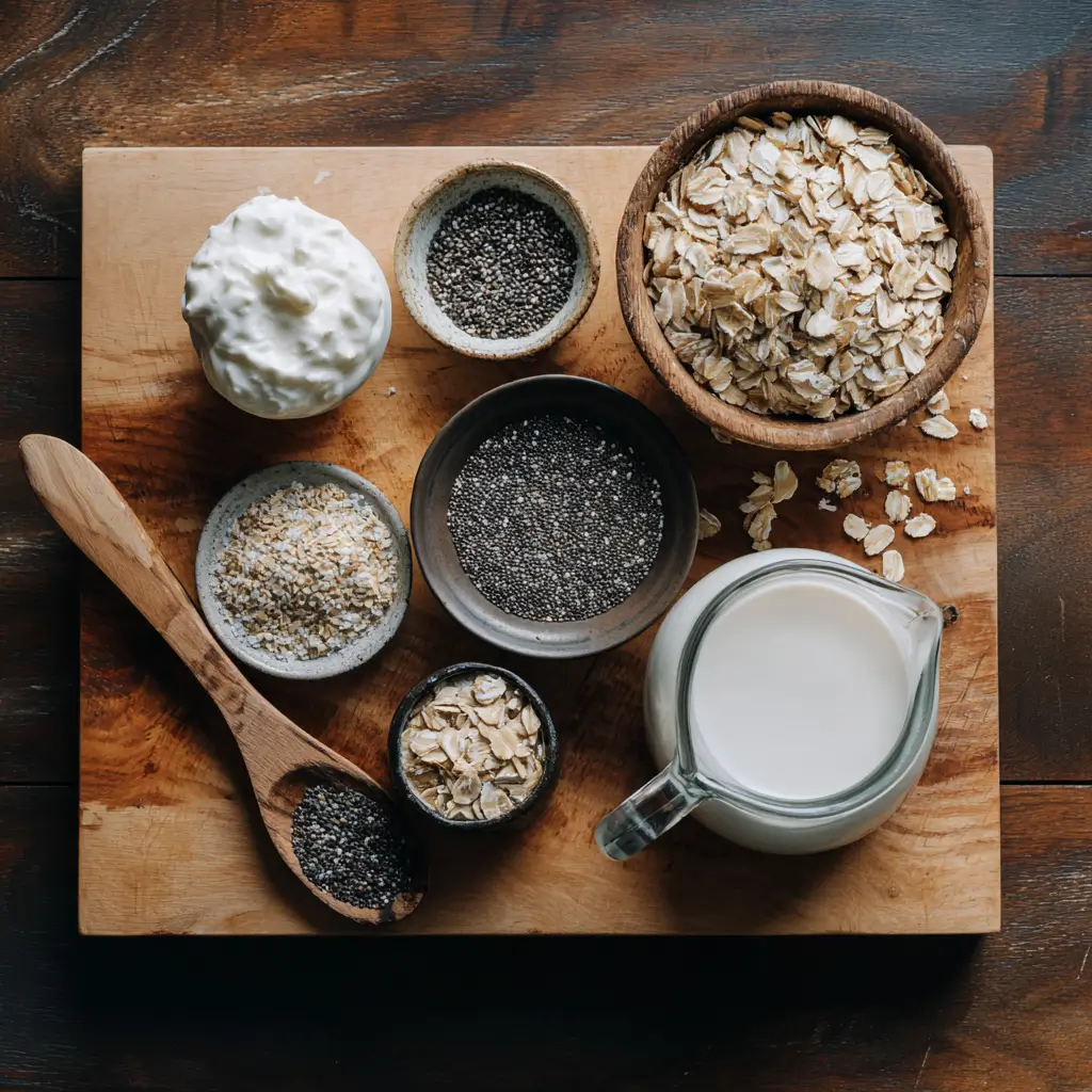 overnight oats base ingredients oats chia yogurt milk